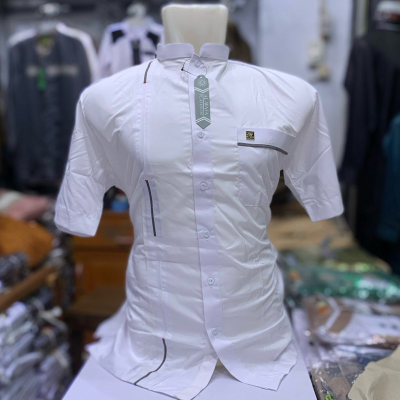 Koko Al Wafa Pendek&amp;Panjang Putih Label Besi | Baju Muslim Putih Pendek Al Wafa Platinum