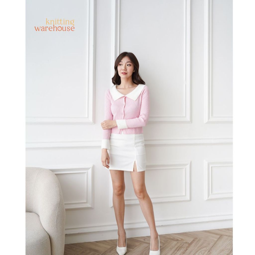 Lusie Sweater Kancing Knit Kerah Bulu - Atasan Baju Rajut Wanita TM