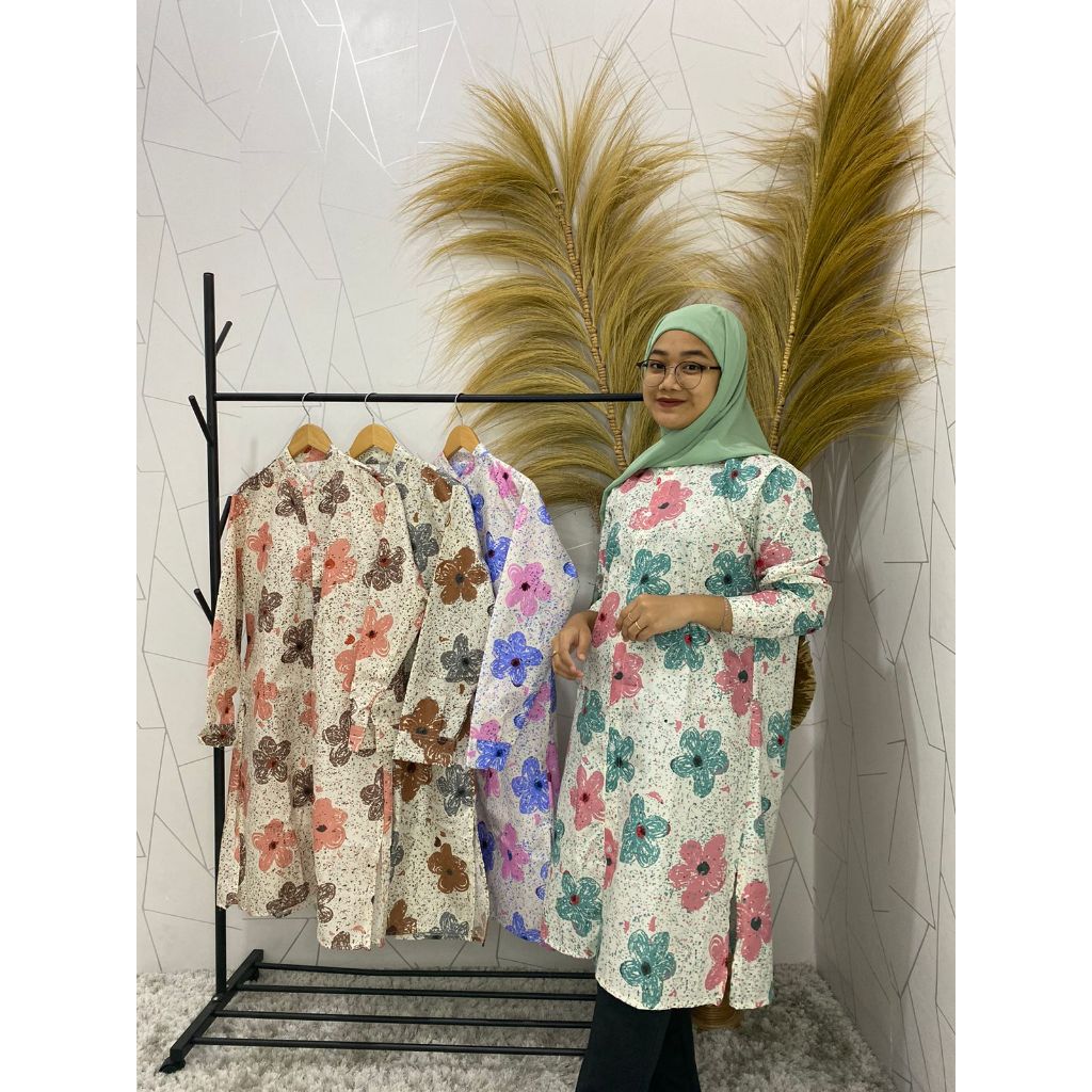 Fanesha Long Tunik Motif Bunga