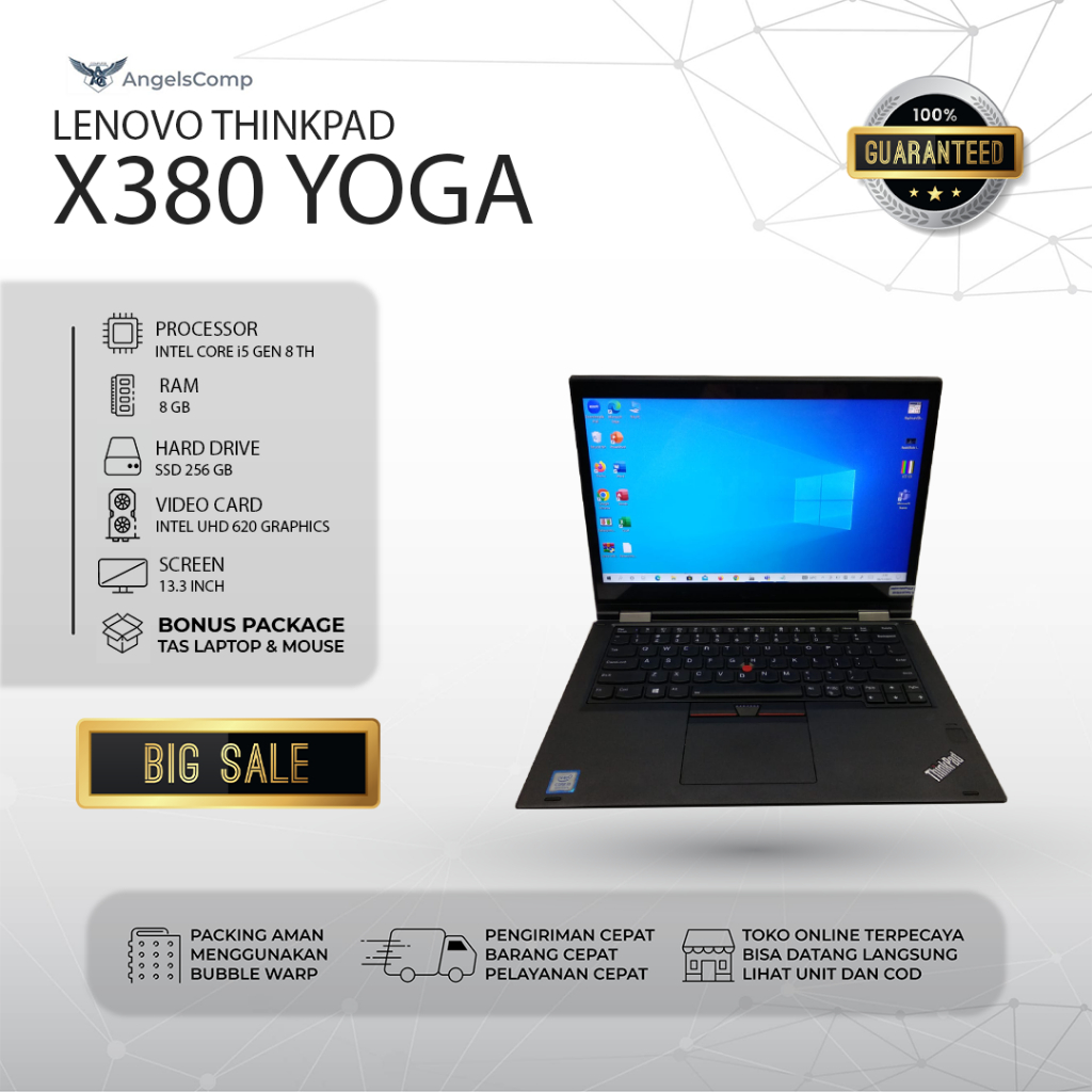 Lenovo Thinkpad X380 Yoga | i5 Gen 8 | RAM 8 SSD 256 2 in 1 Termurah dan Bergaransi