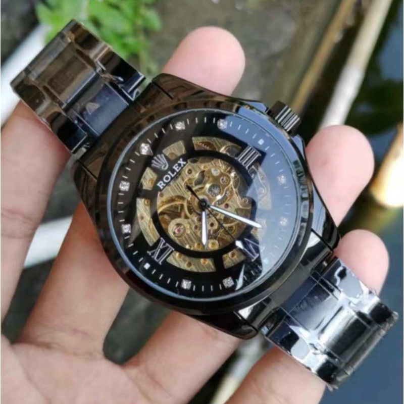 BISA COD ,,JAM TANGAN PRIA ROLEX OTOMATIS SKELETON TANPA BATERAI JAM AUTOMATIC PRIA TERLARIS