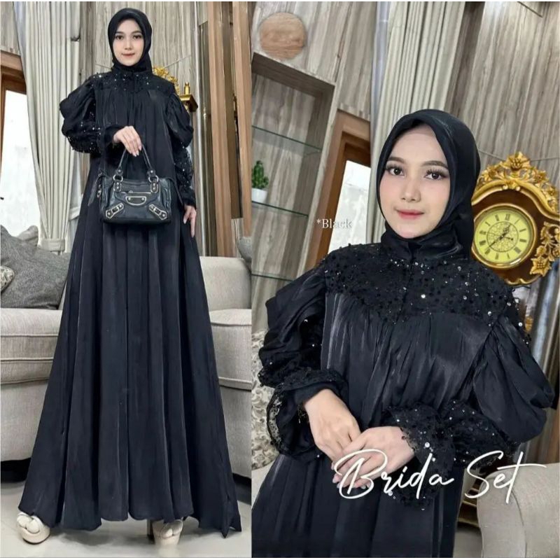 Gamis Shimmer Hitam Terbaru Briska Dress Muslim Baju Kondangan Wanita