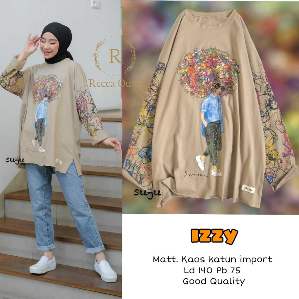 Izzy Baju Atasan Kaos Impor Wanita Terbaru Kekinian Super Jumbo Ld 140 Blouse Harian Ori Recca