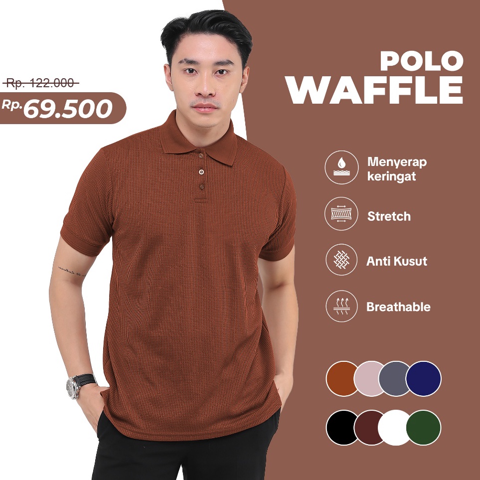 Bestseller BROGUY Kaos Polo Shirt Pria Waffle CHESNUT