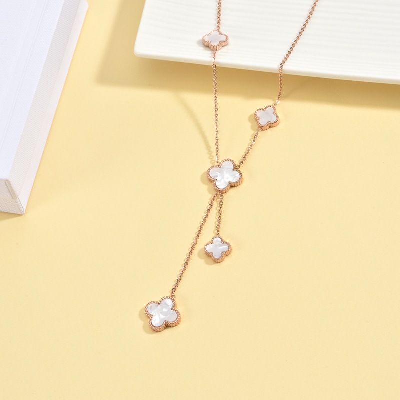 TSW002M - Kalung Titanium Wanita Liontin Clover Jurai Anti Karat Anti Luntur Selamanya, Aksesoris Perhiasan Fashion Cewek Terbaru Terlaris Korean Style Aesthetic Asli Ori Import