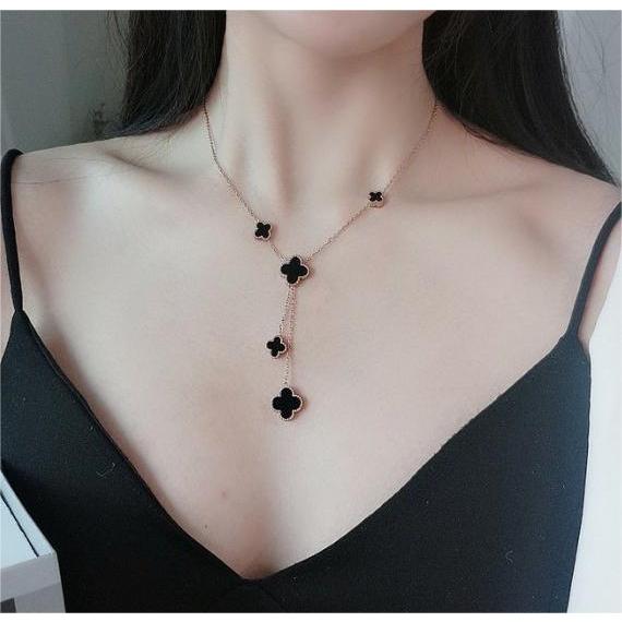 TSW002M - Kalung Titanium Wanita Liontin Clover Jurai Anti Karat Anti Luntur Selamanya, Aksesoris Perhiasan Fashion Cewek Terbaru Terlaris Korean Style Aesthetic Asli Ori Import