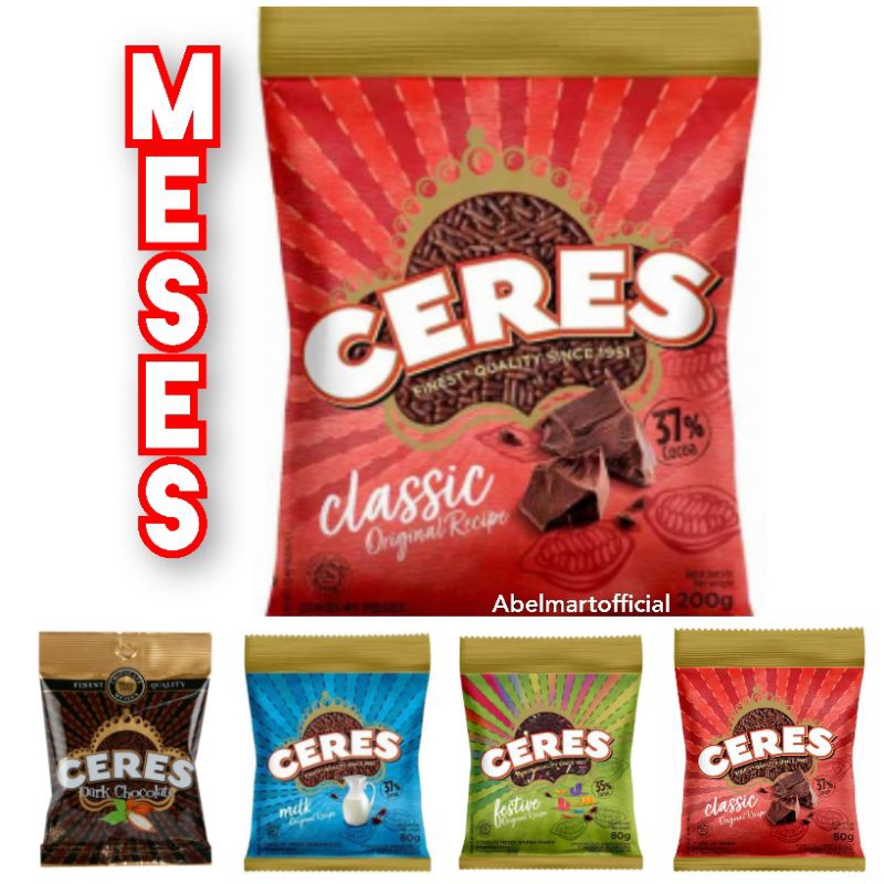 

CERES HAGELSLAG COKELAT MEISES 80 GRAM DAN 200 GRAM / MESES CERES CLASSIC / FESTIVE / MILK / DARK