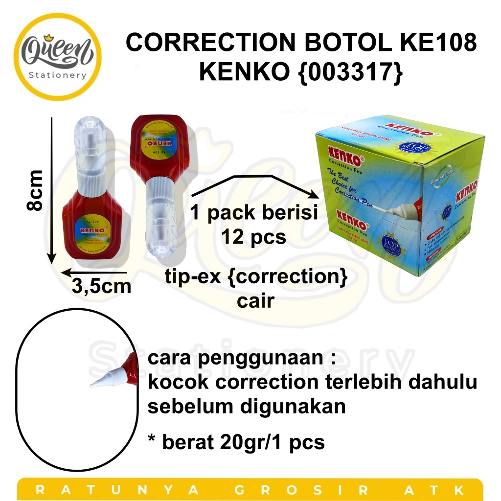 

1 PCS CORRECTION BOTOL KE108 KENKO / TIPE X CAIR / TIP EX / STIPO (003317)