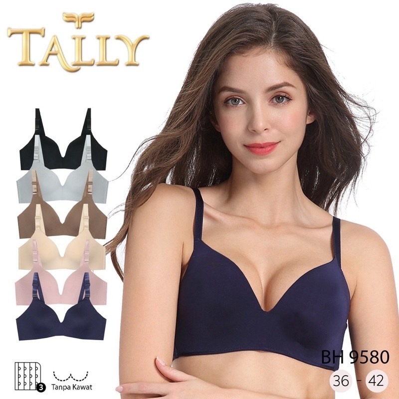 Tally BH 9580 Busa Tipis Tanpa Kawat Cup C Besar | T-shirt Bra Seamless Polos Halus