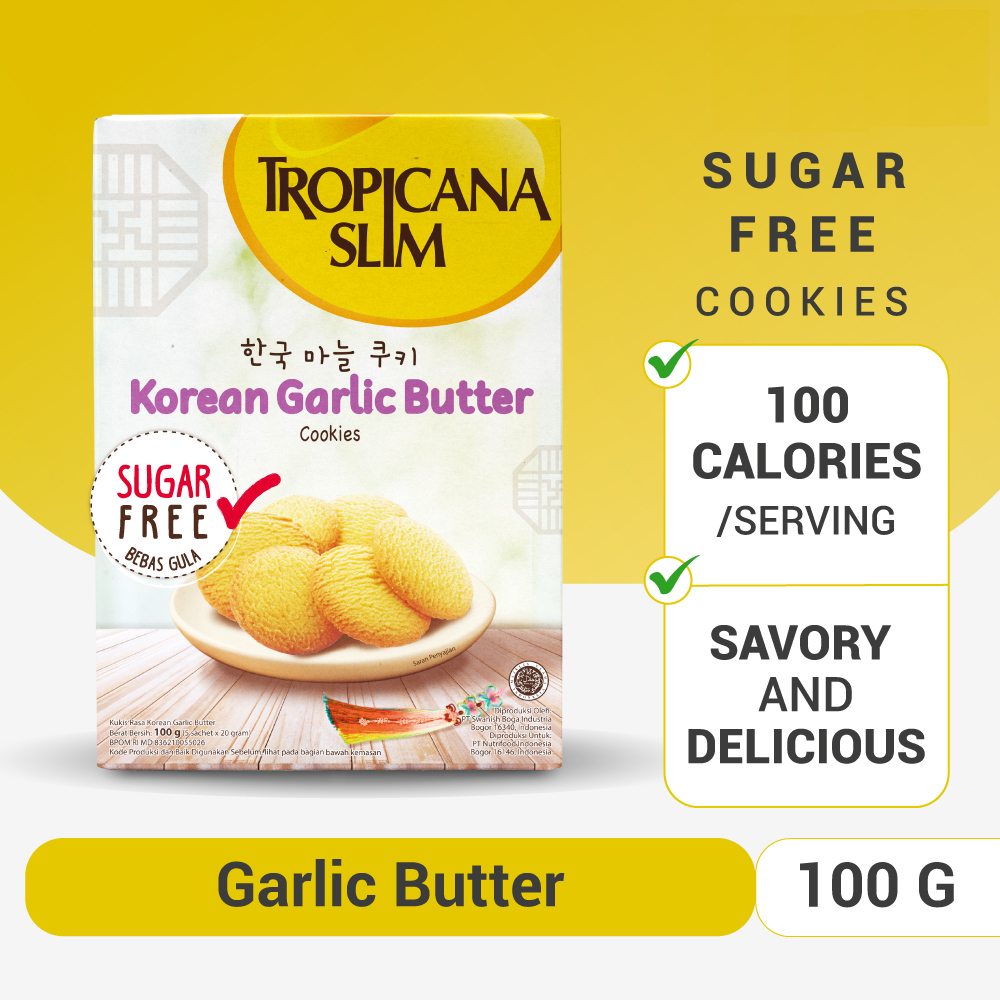 

Tropicana Slim Korean Garlic Butter Cookies 100g - Snack Biskuit Diet Rendah Kalori Bebas Gula