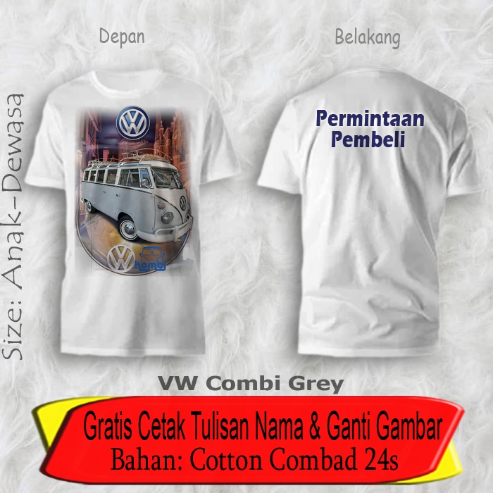 Kaos Vw Combi Abu / Tshirt Car Volks Wagen Grey