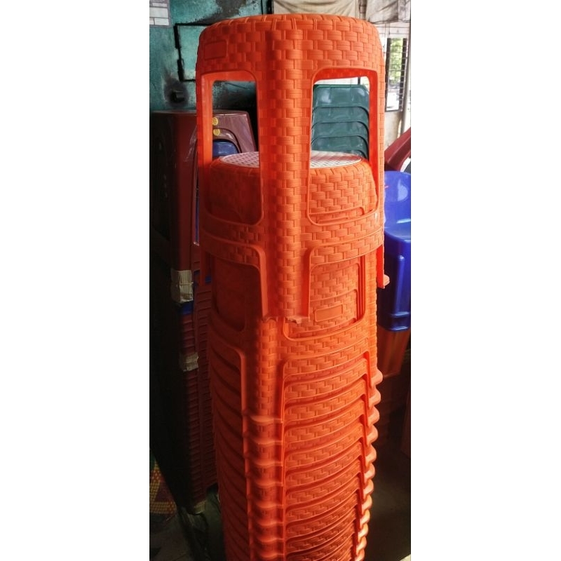 Kursi Plastik Bulat Motif Rotan / Bangku bakso Bulat