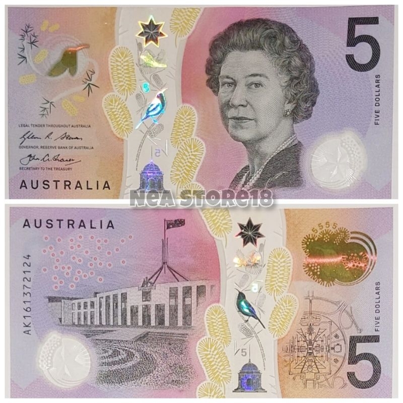 Souvenir Hadiah Uang Kuno Australia 5 Dolar Polymer