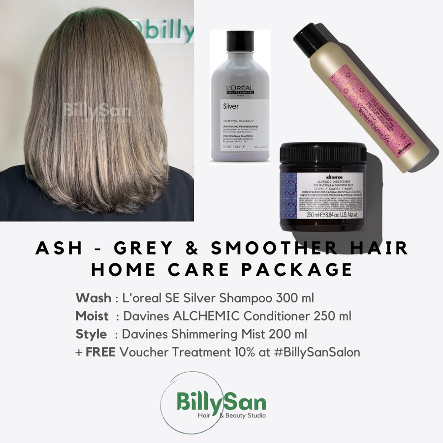 

Paket Perawatan Rambut Ash / Silver / Grey / Gray / Bleaching / Color - L'oreal SE Silver Shampoo, Davines Alchemic Conditioner, Shimmering Mist