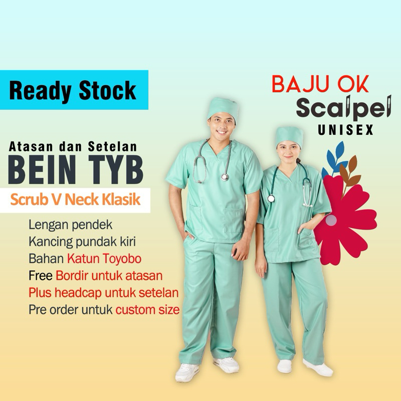 [FREE BORDIR NAMA] BEIN - Scrub Medis BAJU OK / BAJU DOKTER / BAJU PERAWAT BIDAN / UNISEX