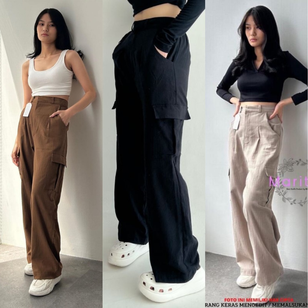 Bella Cargo Pants - Highwaist Loose Cargo - Willow Cargo Pants -Celana Basic Cargo Highwaist Loose L