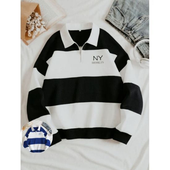 NY BROOKLYN RUGBY SWEATER STRIPE NY SWEATER KERAH SWEATER KOMBINASI PRIA WANITA