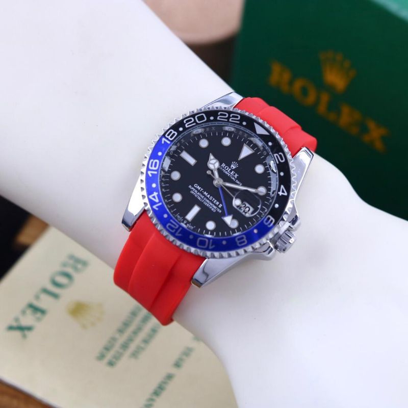 Jam Tangan Pria rolex-GMT Strap Karet r Jarum Body Bulat Tanggal Aktif Free Box Dan Baterai Cadangan