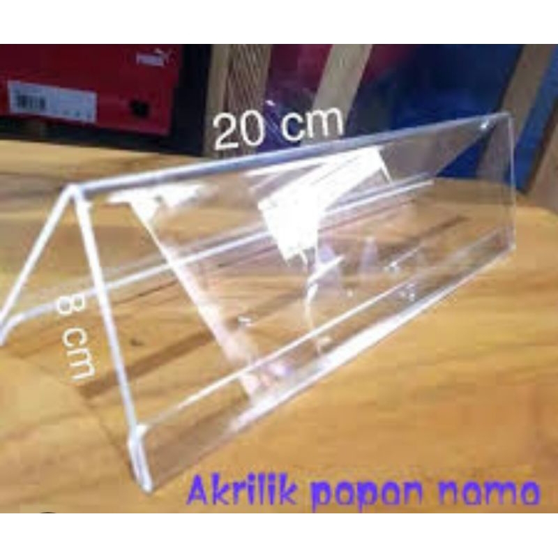 

akrilik bening papan nama meja segitiga 2sisi uk 8x20cm tebal 2mm