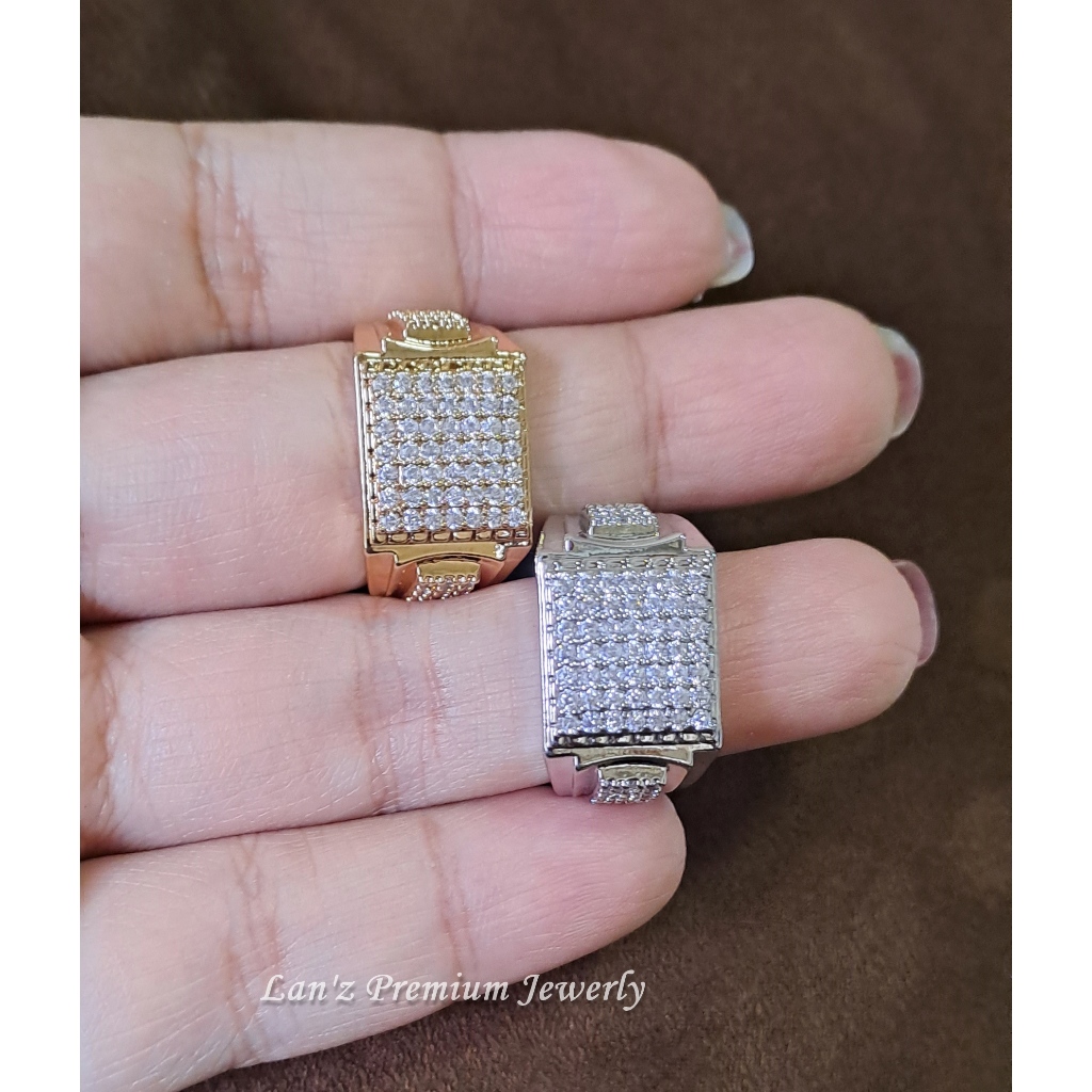 Cincin Pria Berlian Kelvin Kristal Premium Titanium 22K Emas&Perak