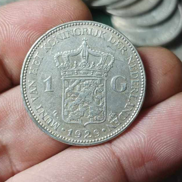 A2455 Koin Perak kuno 1 Gulden Wilhelmina Tahun 1929 Sesuai Gambar