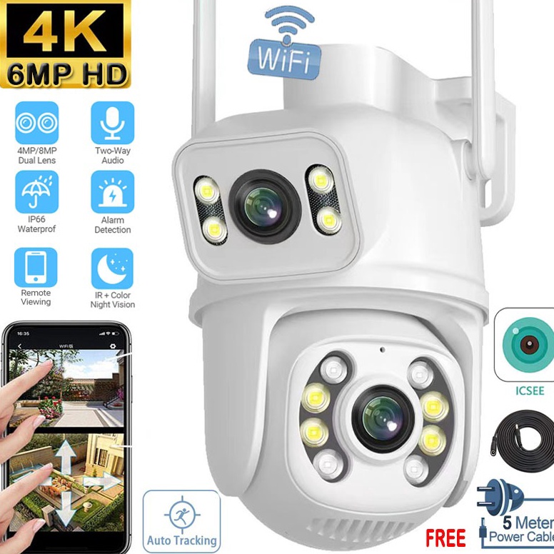 Murah.. IP Camera CCTV 6MP Dual Lens Outdoor Kamera Wifi Outdoor Waterproof 360 Derajat Camera CCTV Dual Lens MYN