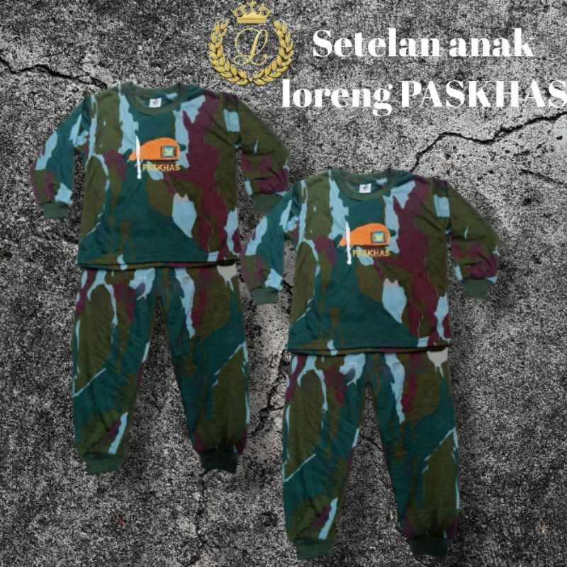 setelan anak loreng panjang paskhas/kaos anak loreng army