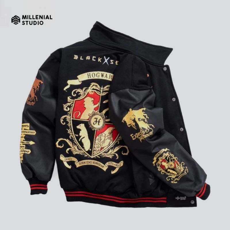 FREE ONGKIR VARSITY JACKET HOGWARTS LEGACY V2 BLACK GOLD JAKET BASEBALL HARRY POTTER BORDIR ORI