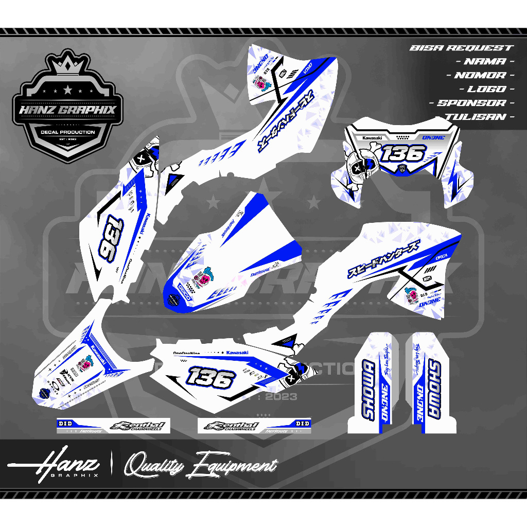 DECAL KLX BF FULLBODY KEREN PUTIH BIRU MERAH STABILO GRADISI DAN TOSCA STICKER STIKER FULL BODY