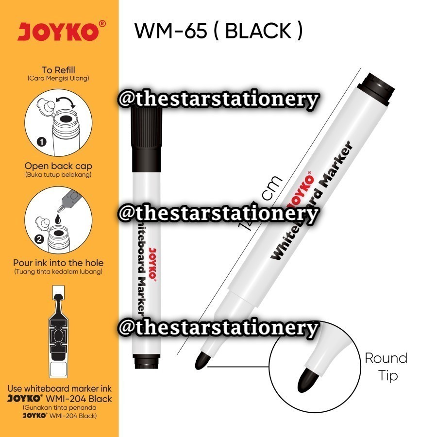 

(1 Biji) GROSIR White Board Marker Joyko WM-65 Hitam / Spidol Papan Tulis Dapat Dihapus Joyko WM65 / Joyko WM 65