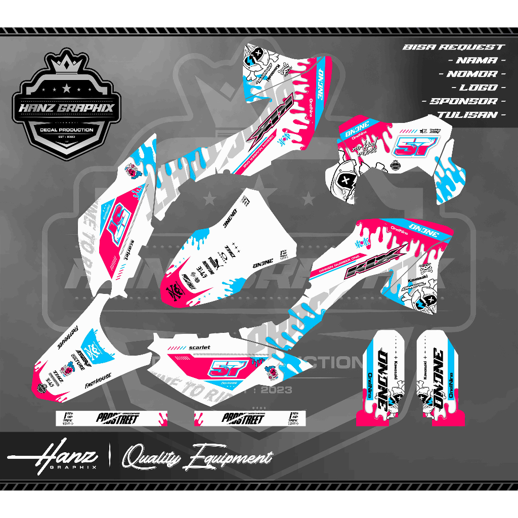 DECAL STICKER KLX BF / G / EXTREME PUTIH TOSCA PINK FULLBODY KEREN ( FULL CUSTOM / BEBAS DESAIN )