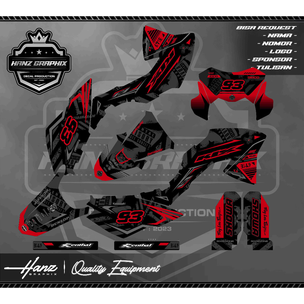 DECAL STICKER KLX BF / G / EXTREME MERAH HITAM GREY FULLBODY KEREN