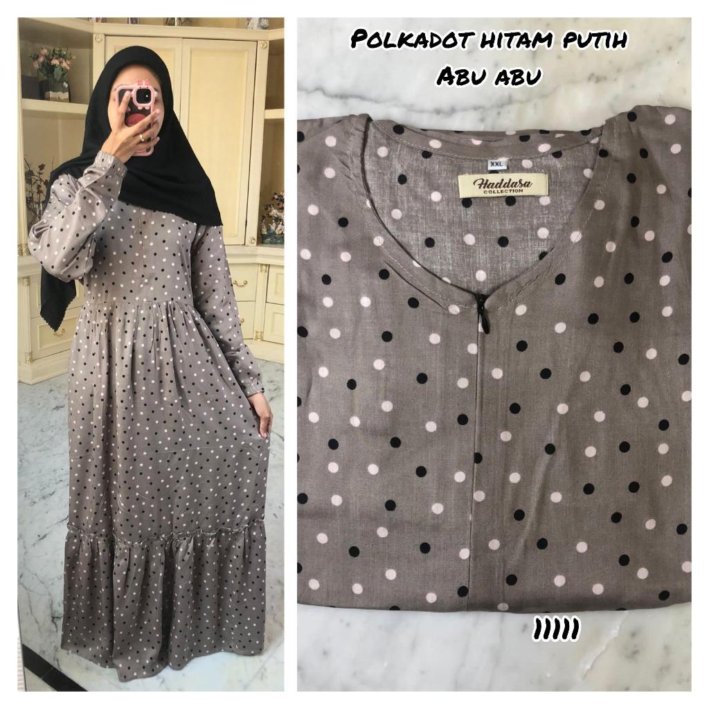 GAMIS RAYON MOTIF POLKADOT HITAM PUTIH (ABU ABU)