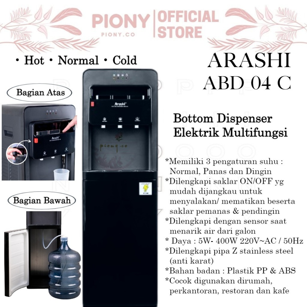DISPENSER MULTIFUNGSI ARASHI ABD 04C / DISPENSER GALON BAWAH 4 FILTUR DINGIN NORMAL HANGAT PANAS / D