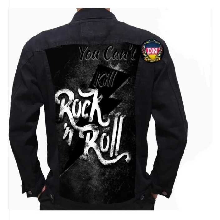 Jaket Denim Pria Bergambar Belakang