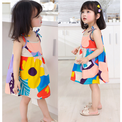 TERMURAH DRESS RUFFLE MOTIF ANAK PEREMPUAN MODEL TALI KECIL TERKINI