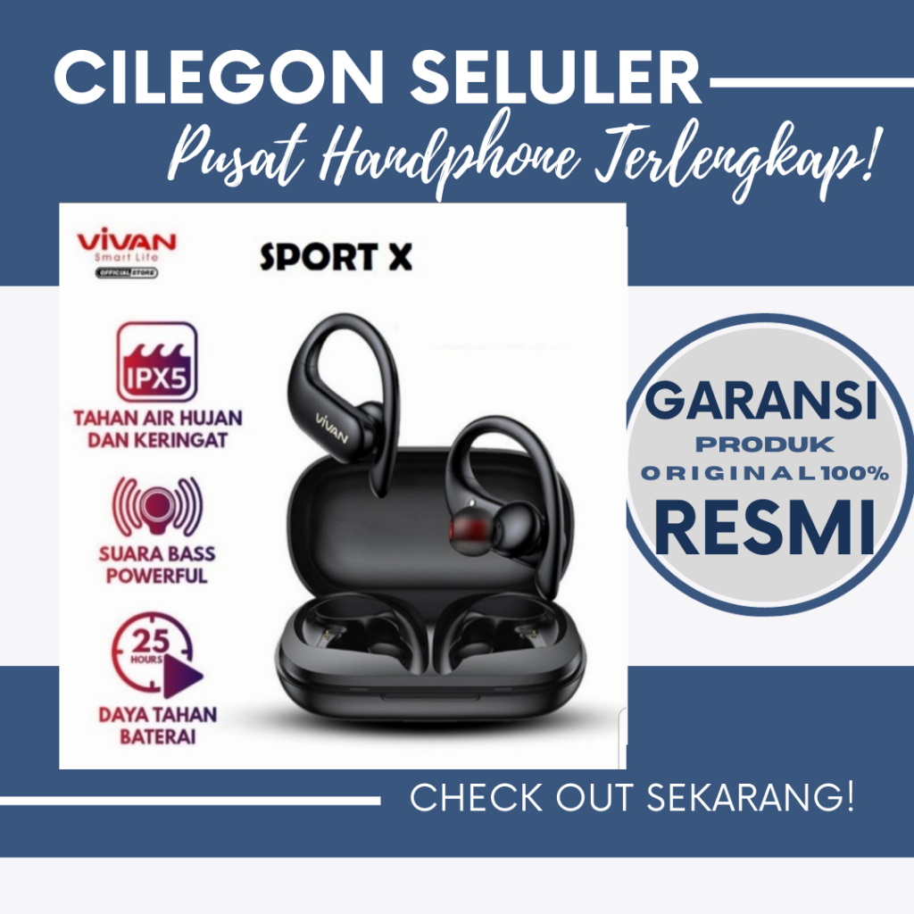 TWS VIVAN SPORT X - TWS SPORT X Bluetooth 5.3 Waterproof IPX65 DISPLAY - CILEGON SELULER