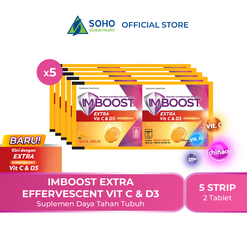Imboost Extra Effervescent With Vitamin C Rasa Jeruk - 5 Strip @2 Tablet