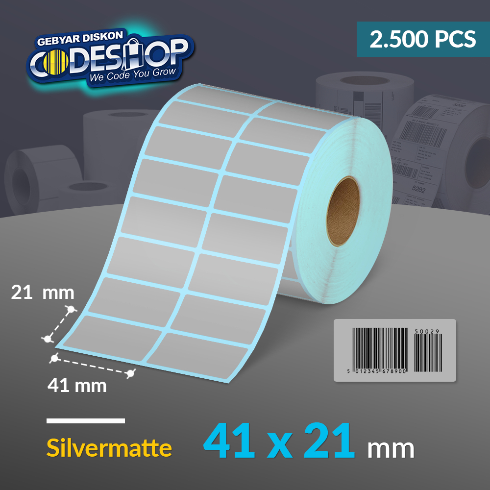 

Codeshop Label Silvermate 41 x 21 mm 2 Line Stiker Printer Barcode Core 1 Inch Isi 2.500 Pcs Anti Sobek Tahan Air Gesek Panas