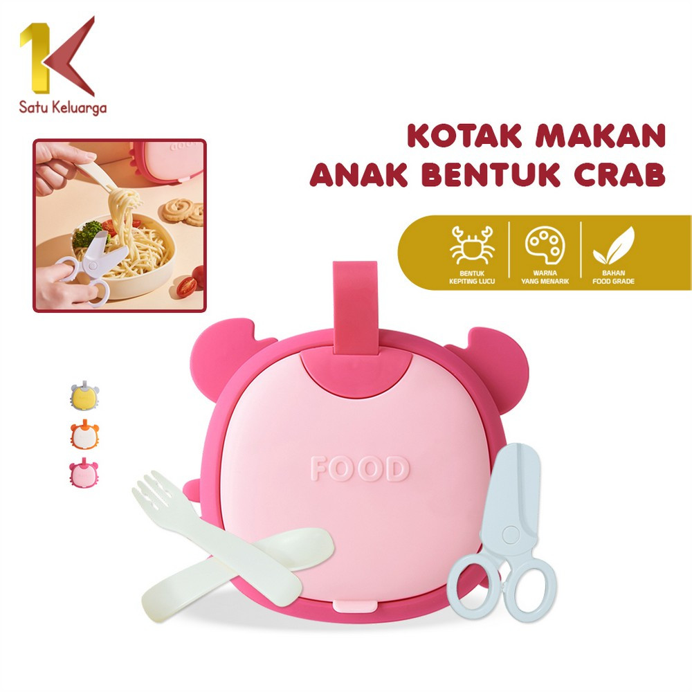 Satu Keluarga Kotak Makan Anak Bentuk Crab C902 Rantang Makan Set Sendok Garpu Gunting Kids Lunch Bo