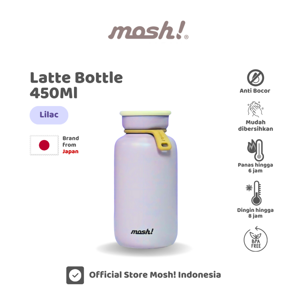 Mosh Bottle Latte Tumbler Stainless Steel 450ML - Botol Minum Termos Tahan Panas dan Dingin - Lilac