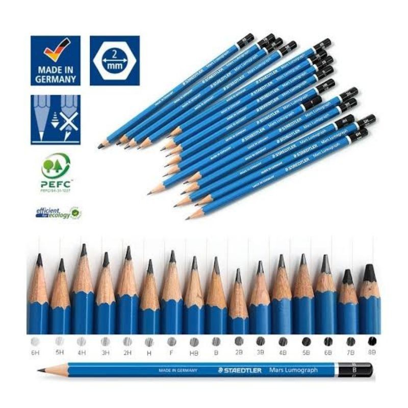 

Pensil Staedtler Mars Lumograph 100B/ 100 - 8B Black/ 9B/ 8B/ 7B/ 6B/ 5B/ 4B/ 3B/ 2B/ B/ HB/ F/ H/ 2H/ 3H/ 4H/ 5H/ 6H