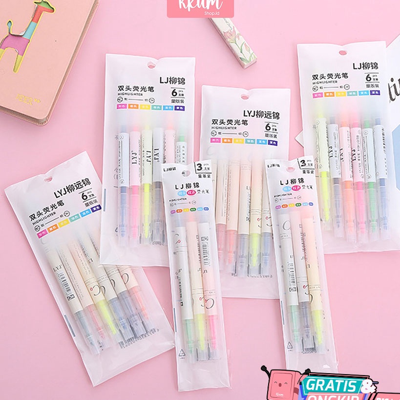 

Seller 6 PCS Highlighter 2 sisi/ Stabilo warna warni/ Candy Color set pen colour Super Promo