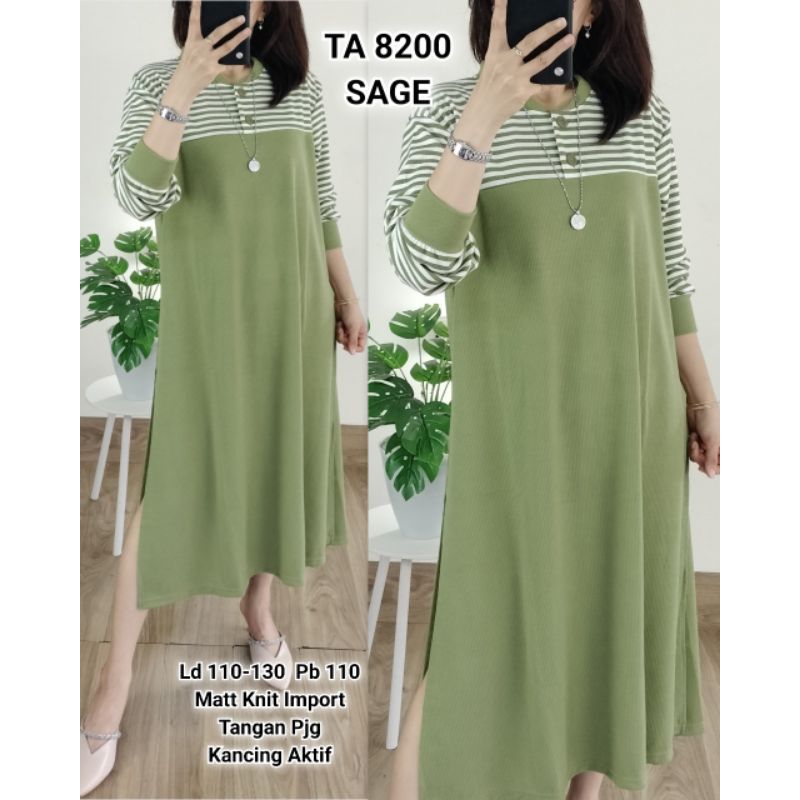 TA 8200. Long Tunik Knit Import Kombi Salur