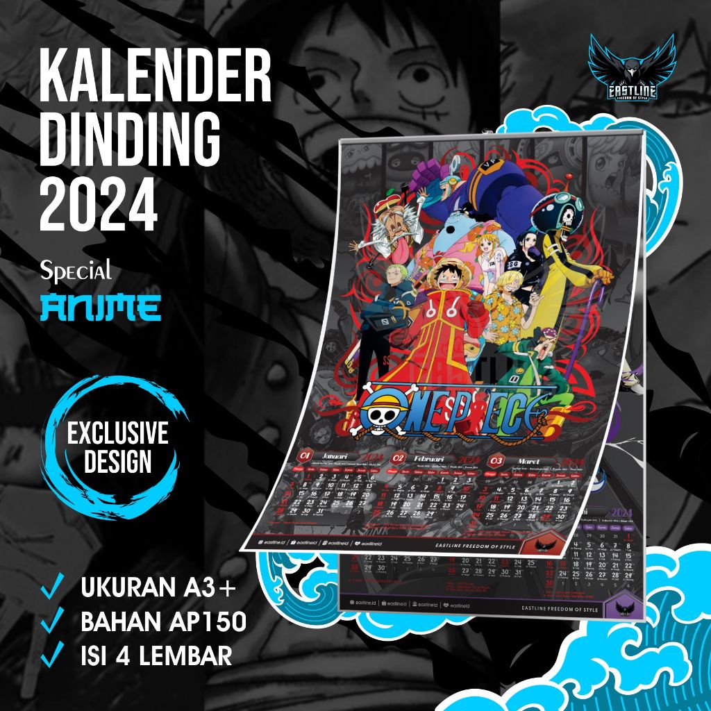 Kalender Dinding Wall Calender Anime 2024 Isi 4 Lembar AP150 Ukuran A3