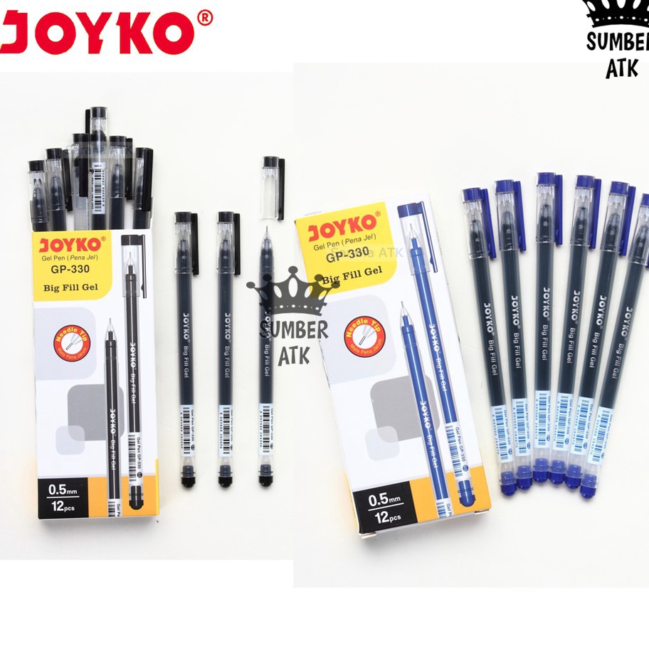 

★★★★★ Gel Pen Pulpen Pena Joyko GP-330 Big Fill Gel 0.5 mm 1 Box 12 PCS Terbaru