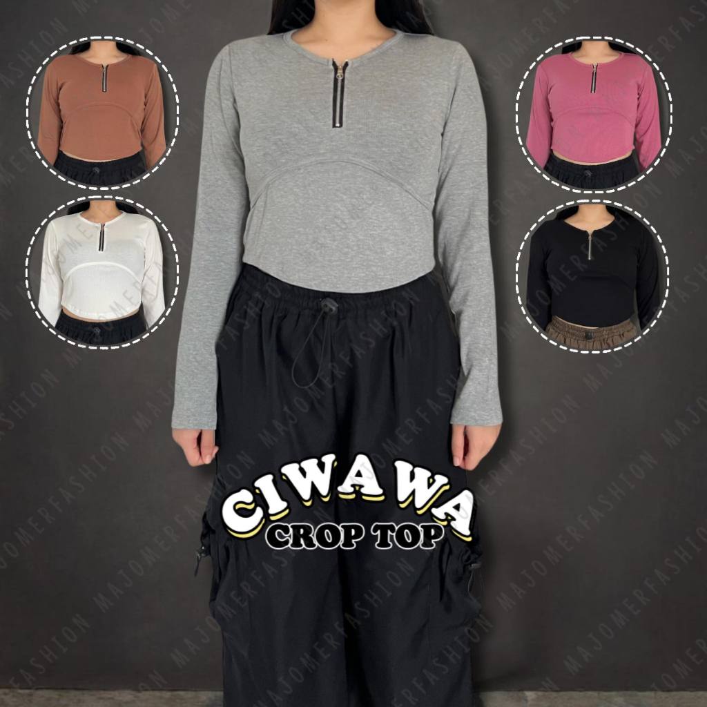 Majomer | Ciwawa Zipper Long Sleeve Crop Top - Atasan Wanita Lengan Panjang