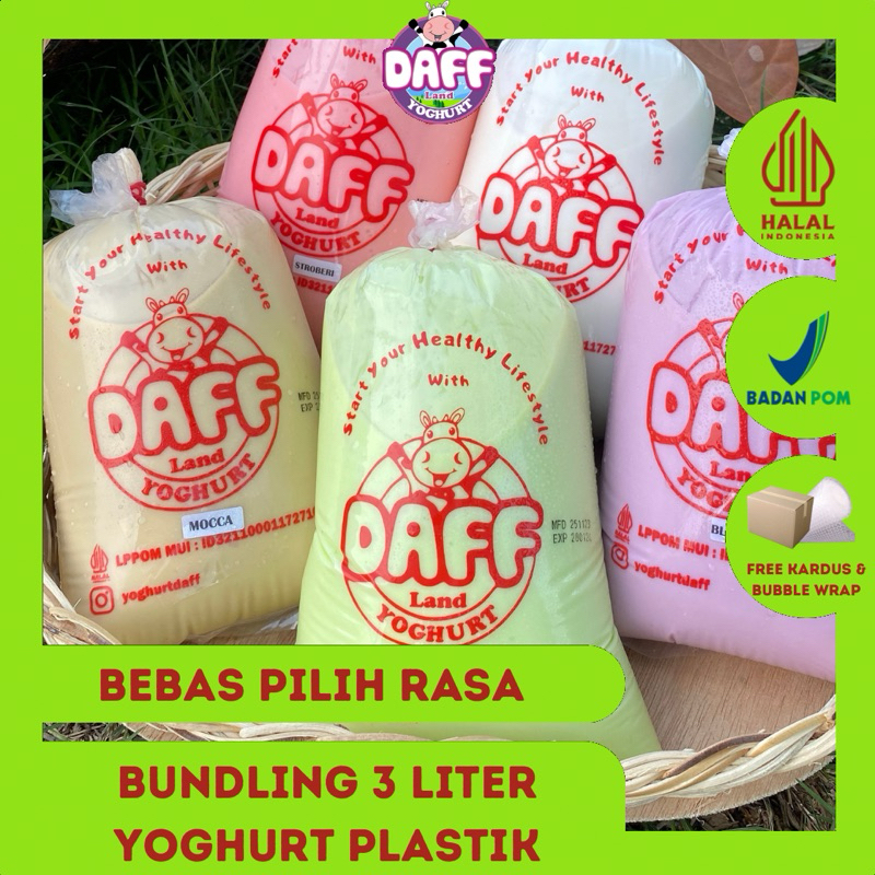 

(COD) PROMO PAKET BUNDLE 3 LITER DAFF YOGHURT (PLASTIK) YOGURT KENTAL