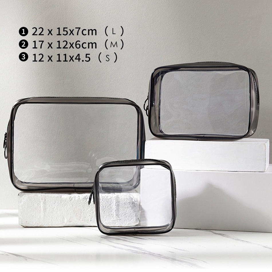 TIPE NWK060 Tas Pouch Kosmetik Polos Transparan Anti Air Tempat Make Up Pouch Kosmetik Transparan