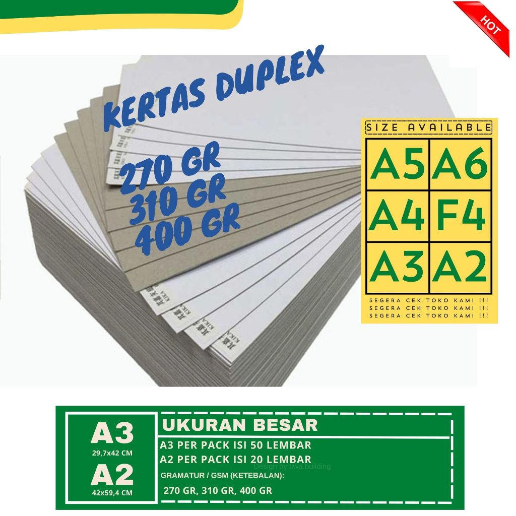 KERTAS DUPLEX/KARTON DUPLEX PUTIH ABU ABU A3&A2 PERPACK ISI 20&50 LEMBAR